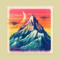 Mountain Risograph style transportation postage stamp tranquility.