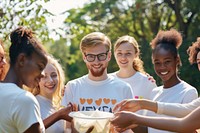 Volunteering wearing blank white laughing people adult.