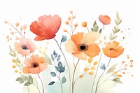Watercolor flower painting poppy plant.