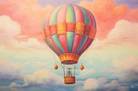 Feminine aesthetic vintage old style oil painting of close up hot air balloon backgrounds aircraft vehicle.