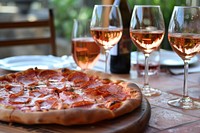 Rose wine party pizza drink glass.