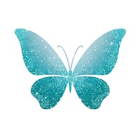 Cyan color butterfly icon turquoise glitter shape.