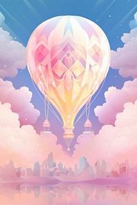 Hot air balloon in the style of pastel dream art nouveau aircraft transportation architecture.