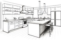 Kitchen outline sketch architecture.