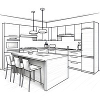 Kitchen furniture outline sketch.