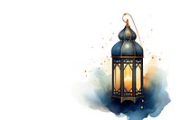 Lamp of Eid Mubarak watercolor background lantern blue architecture.
