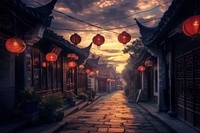 Street city in Chinese architecture building outdoors.
