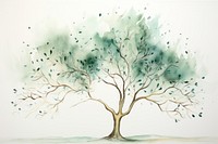 Mint tree watercolor background painting drawing sketch.