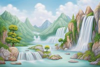 Painting of waterfall border landscape outdoors nature.