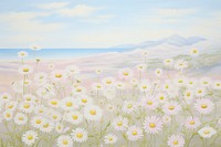 Painting of daisy field backgrounds landscape outdoors.