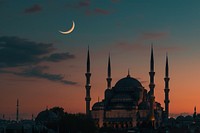 Silhouettes of mosques moon crescent outdoors.