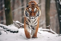 Tiger walking in the snow wildlife animal mammal.
