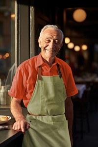 Adult smiling apron chef. 