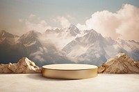 Product podium with mountain photography nature sky.