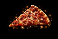 Pizza food black background illuminated.