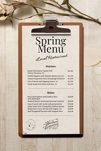 Restaurant menu paper mockup psd