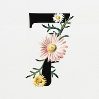 Number 7 floral digital art illustration