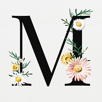 Floral letter M digital art illustration