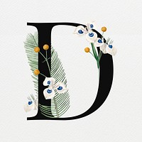 Floral letter D digital art illustration