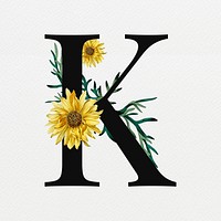 Floral letter K digital art illustration