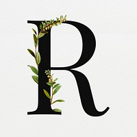 Floral letter R digital art illustration