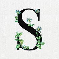 Floral letter S digital art illustration