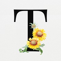Floral letter T digital art illustration