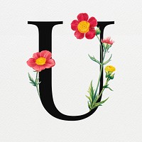 Floral letter U digital art illustration