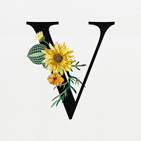 Floral letter V digital art illustration