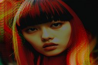 Asian woman portrait, distorted glitch effect illustration