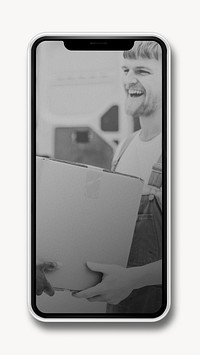 Mobile phone with gray screen flat lay design