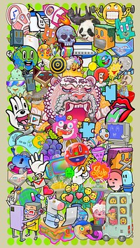 Funky abstract cartoon iPhone wallpaper, colorful chaotic illustration