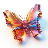 Butterfly shape gemstone crystal white background.