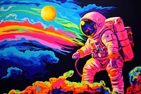 A astronaut painting outdoors yellow.
