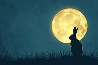 Rabbit sitting on the hill looking at big yellow moon astronomy outdoors nature.