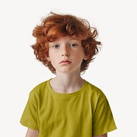 Red hair boy in dull yellow t-shirt