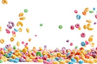 Colorful cereal backgrounds food white background.
