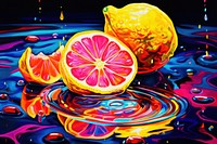 A lemon grapefruit painting yellow.
