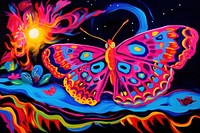 A Psychedelic butterfly painting pattern purple.