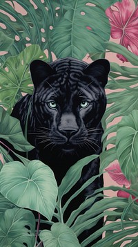 Realistic hand drawing of black panther wildlife pattern animal.