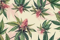 Realistic hand drawing of cannabis bud backgrounds pattern plant.