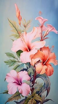 Tropical flowers hibiscus plant art.