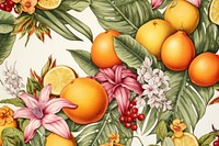 Vintage drawing of tropical fruits and tropical leaves grapefruit pattern flower.