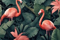 Flamingo birds and tropical leaves pattern animal red.