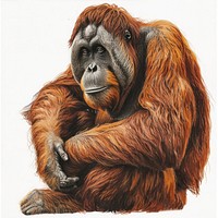 Vintage drawing of orangutan wildlife mammal monkey.