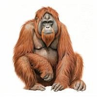 Vintage drawing of orangutan wildlife mammal monkey.