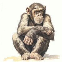 Vintage drawing of white chimpanzee wildlife monkey mammal.