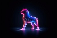 Neon dog shape icon on dark background futuristic purple light.
