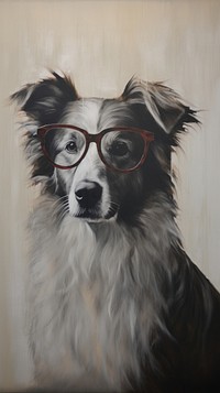 Dog wearing glasses art painting portrait.