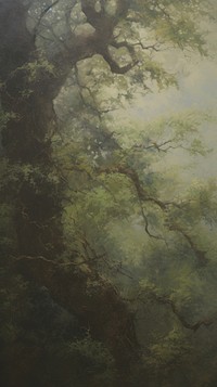 Acrylic paint of oak tree outdoors woodland nature.